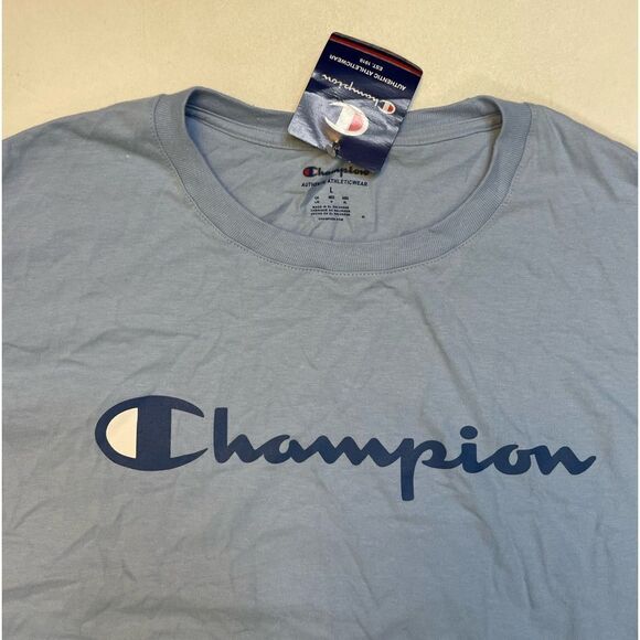 Champion Logo Graphic T-shirt Men Large Blue Short Sleeve GT23H NWT - Picture 2 of 6